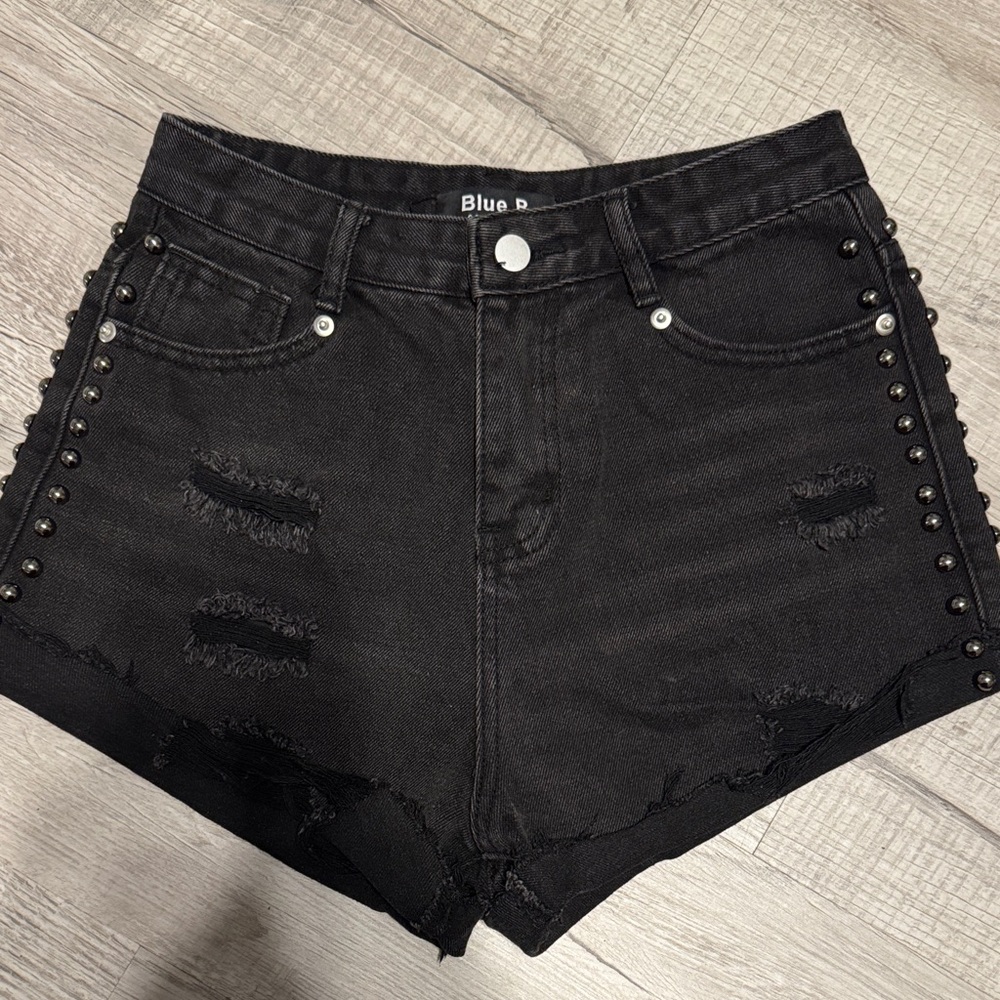 Blue D Black High‎ Waist Studded Shorts